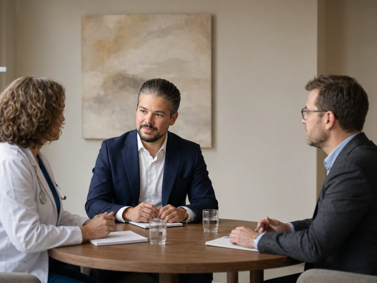 Mediationsgespräch zwischen Medizin, Pflege und Verwaltung in einer Klinik